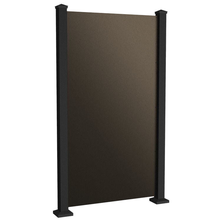 Bronze Solid Privacy Screen Angle with Black Posts
