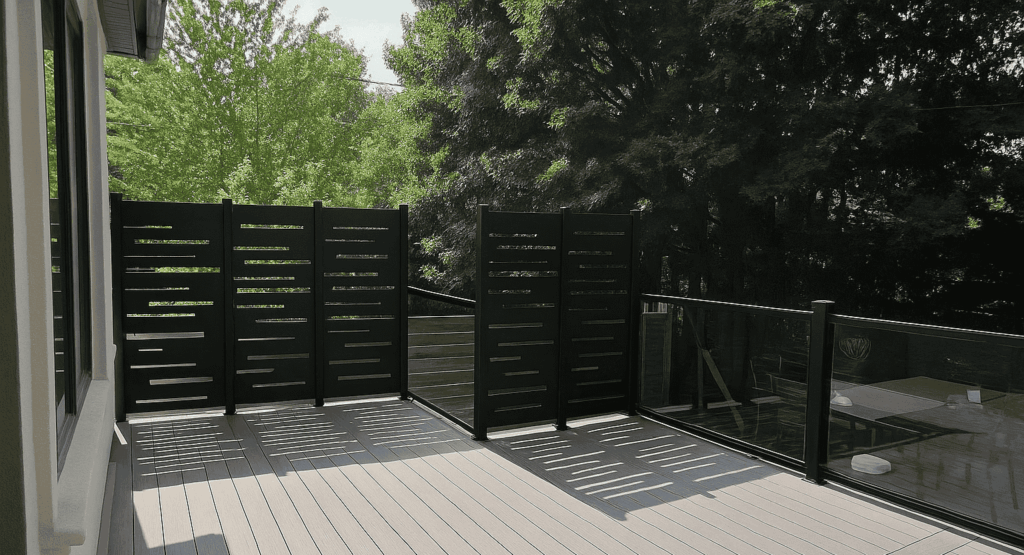 aluminum deck privacy panels creating a barrier but still allowing light through