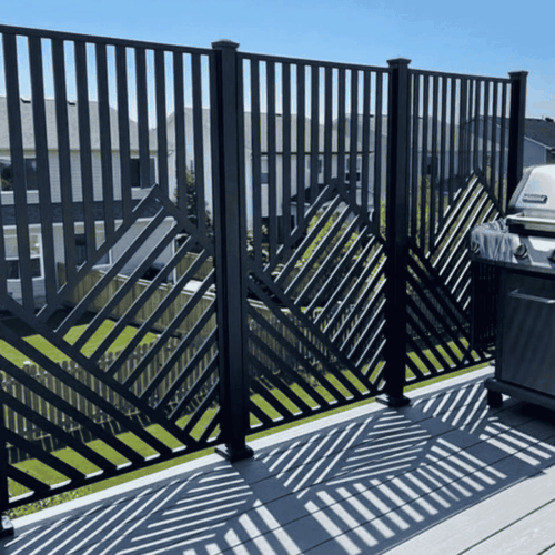 aluminum privacy screens installed on deck to enclose bbq area